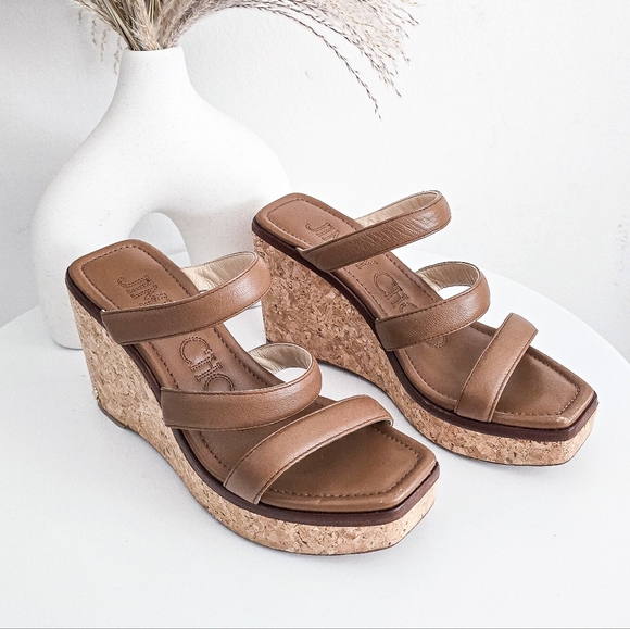 Jimmy Choo Athenia brown leather strappy platform wedge make sandals size 36 - Picture 2 of 14